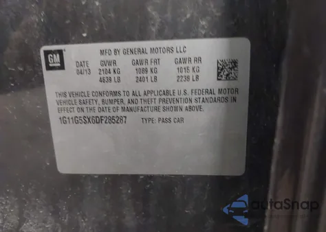 2013 Chevrolet Malibu 3Lt from USA, damaged, VIN 1G11G5SX6DF285287